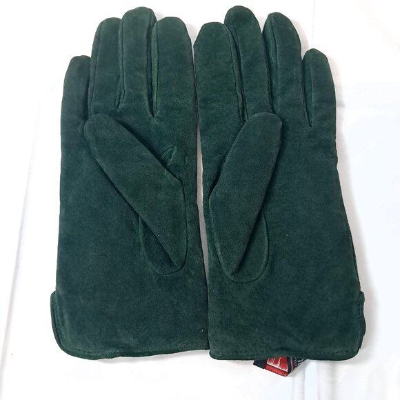 Vintage Isotoner Thinsulate gloves dark hunter green faux suede womens LARGE - Picture 5 of 11
